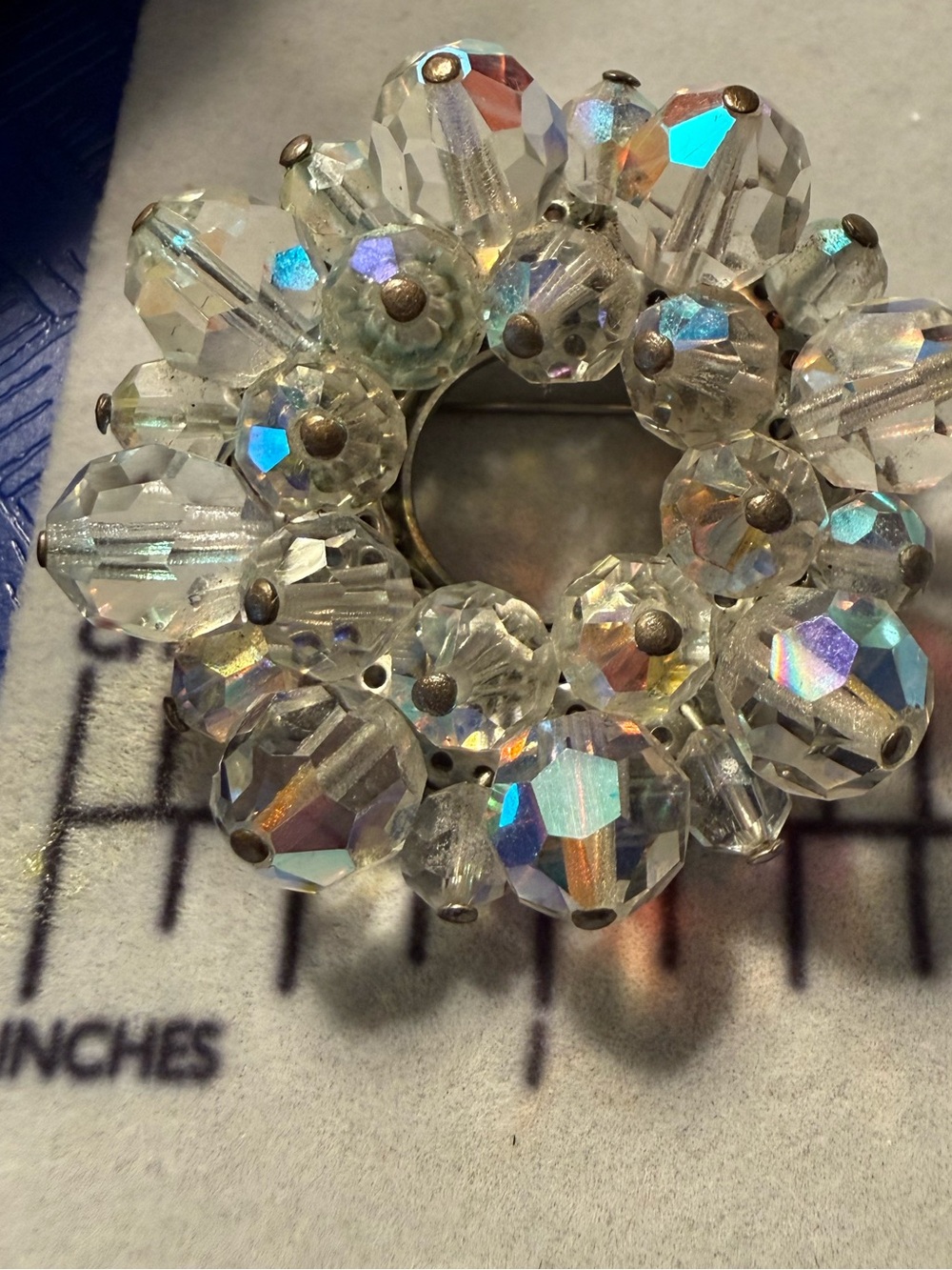 Aurora Crystal Bead Circle Brooch - Iridescent Clear